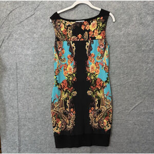 Joseph Ribkoff Sleeveless‎ Dress Sz 8 Black Floral Lined Stretch Classic Classy
